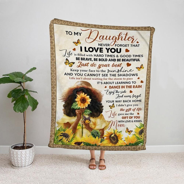Sunflower mom to my daughter never forget that I love you fleece blanket/ sherpa blanket