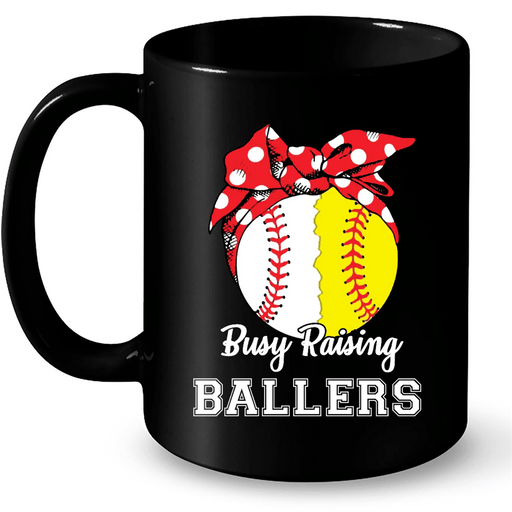 Busy Raising Ballers, Baseball Mom - Full-Wrap Coffee Black Mug