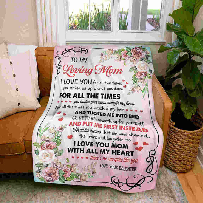 To My Loving Mom Flower Beauty I Love You Mom Fleece Blanket Gift For Mom Mother's Day Gift Ideas