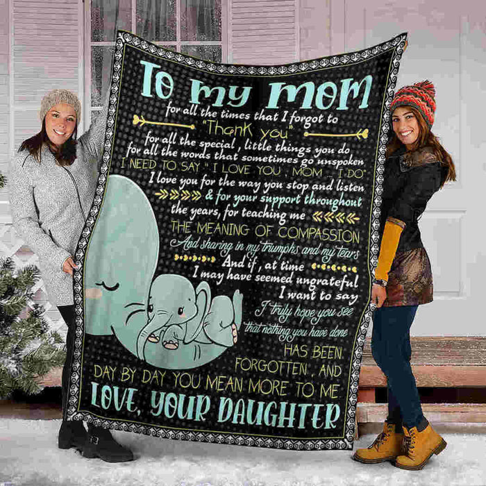 To My Mom Beauty Elephants I Love You Mom Fleece Blanket Gift For Mom Mother's Day Gift Ideas