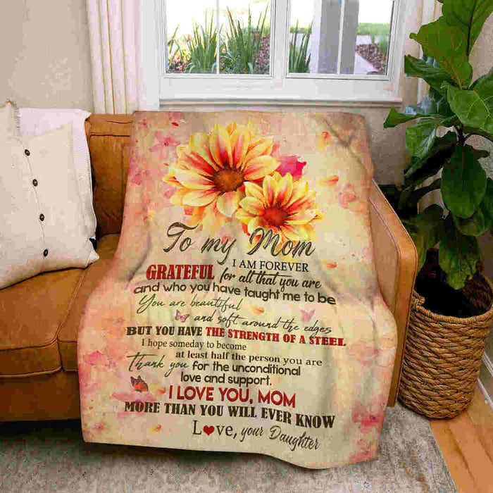 To My Mom Daisy Yellow I Love You Mom Fleece Blanket Gift For Mom Mother's Day Gift Ideas