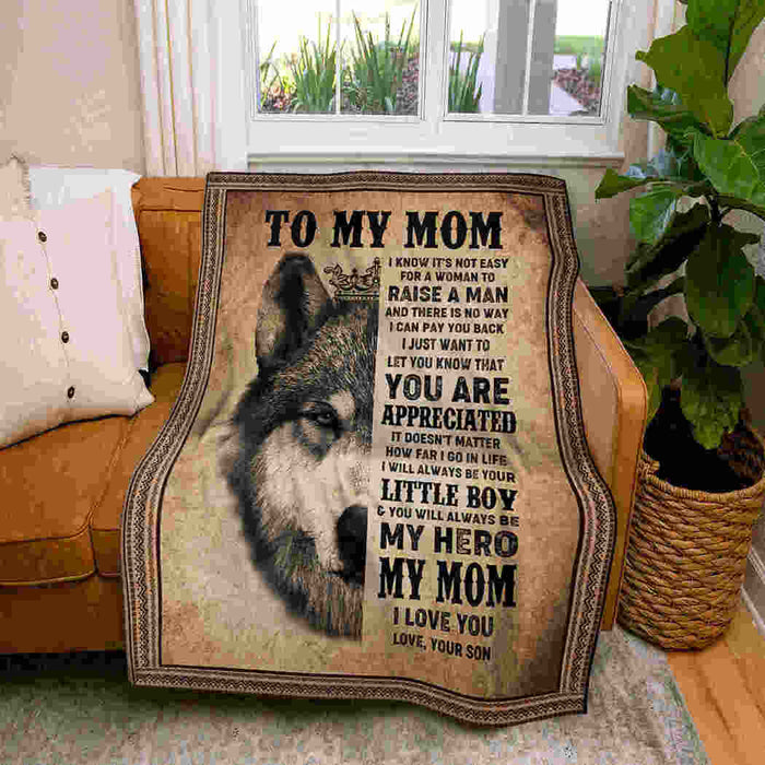 To My Mom Vintage Wolf King My Hero My Mom Fleece Blanket Gift For Mom Mother's Day Gift Ideas