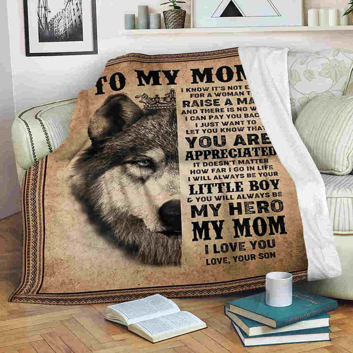 To My Mom Vintage Wolf King My Hero My Mom Fleece Blanket Gift For Mom Mother's Day Gift Ideas