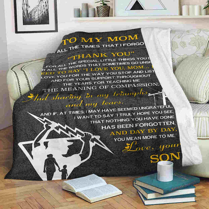 To My Mom Lineman I Love Mom Fleece Blanket Gift For Mom Mother's Day Gift Ideas