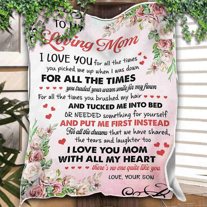 To My Loving Mom Pink Flower I Love You Mom Fleece Blanket Gift For Mom Mother's Day Gift Ideas