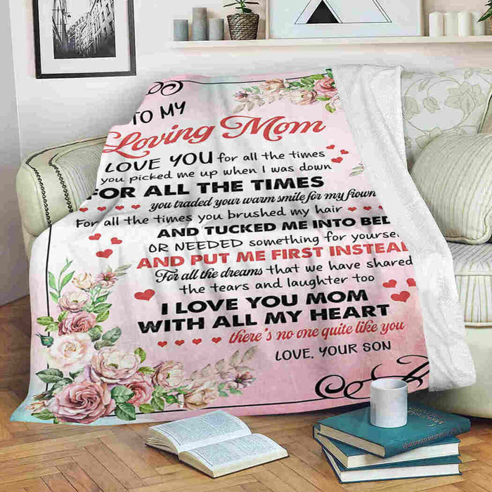 To My Loving Mom Pink Flower I Love You Mom Fleece Blanket Gift For Mom Mother's Day Gift Ideas