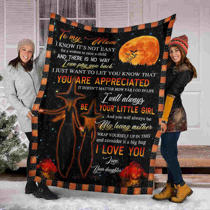 To My Mom Witch Under Moon I Love You Fleece Blanket Gift For Mom Mother's Day Gift Ideas