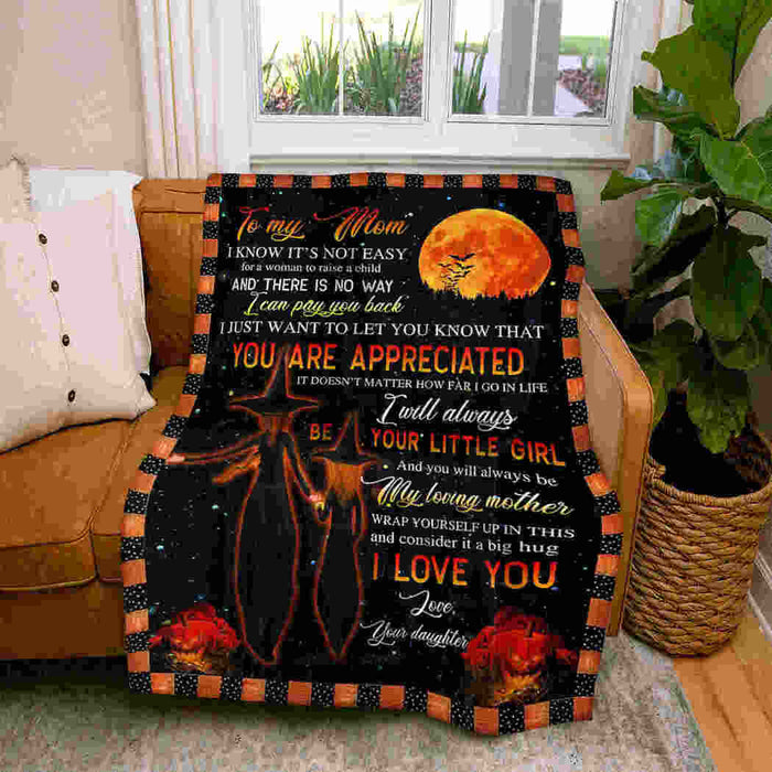 To My Mom Witch Under Moon I Love You Fleece Blanket Gift For Mom Mother's Day Gift Ideas