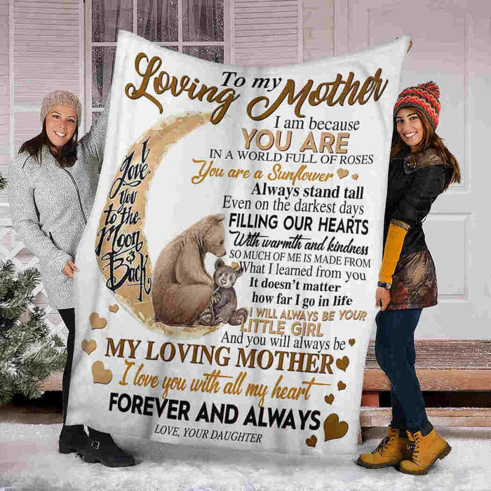 To My Loving Mother Bear Moon I Love You Fleece Blanket Gift For Mom Mother's Day Gift Ideas