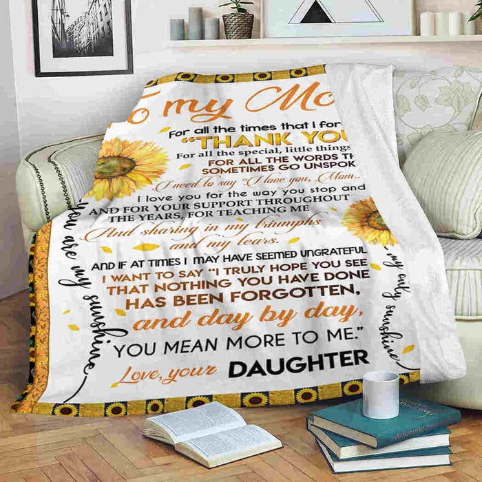 To My Mom Sunflower Thank You Fleece Blanket Gift For Mom Mother's Day Gift Ideas