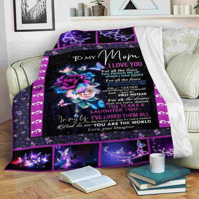 To My Mom Flower Blossom You Are The World Fleece Blanket Gift For Mom Mother's Day Gift Ideas