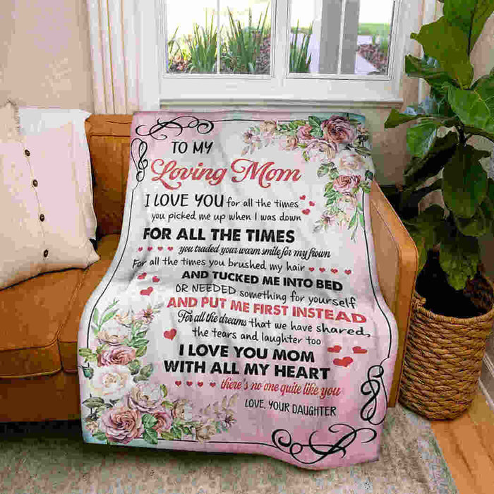 To My Loving Mom Flower Blossom I Love You Fleece Blanket Gift For Mom Mother's Day Gift Ideas