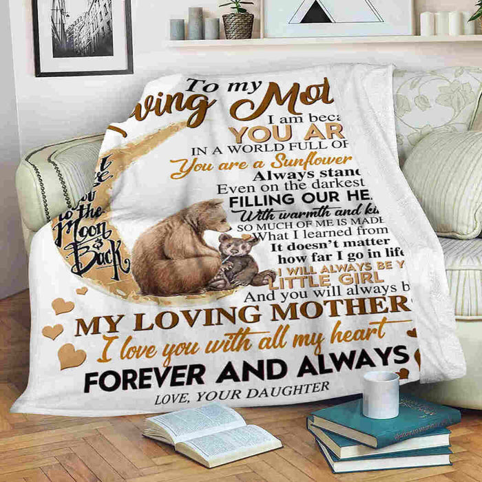 To My Loving Mother Bear Moon I Love You Fleece Blanket Gift For Mom Mother's Day Gift Ideas