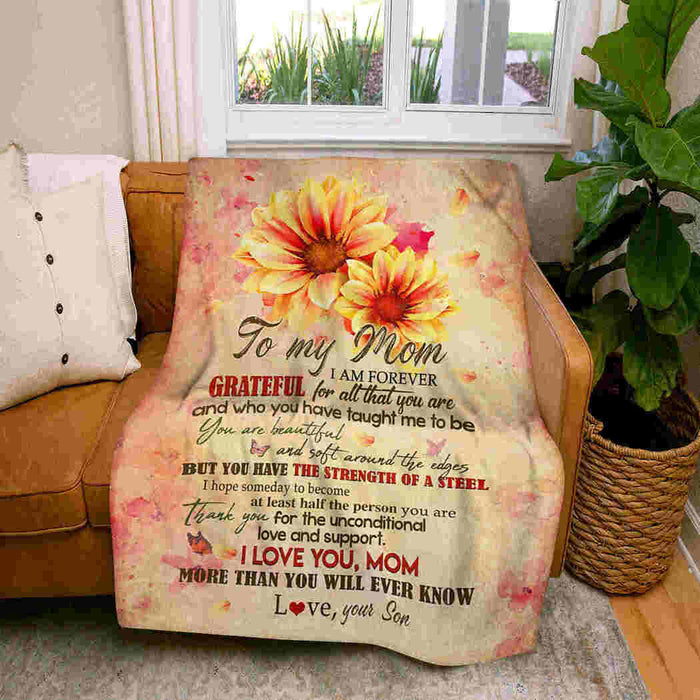 To My Mom Daisy Flower I Love You Mom Fleece Blanket Gift For Mom Mother's Day Gift Ideas