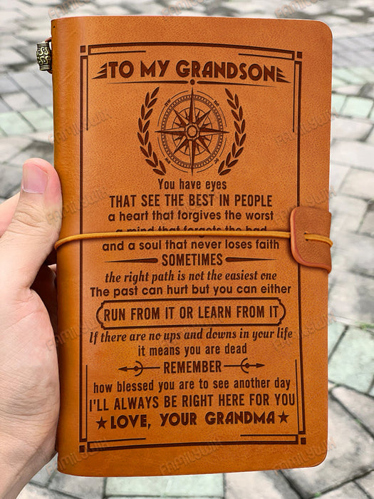 Grandma To Grandson, You Are Blessing In My Life Leather Journal SHF88