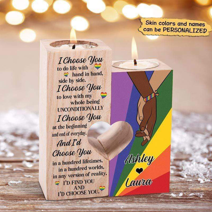 Custom Name Lgbt Couple, I Choose You Personalized Candle Holder Gift For Mom Mother's Day Gift Ideas