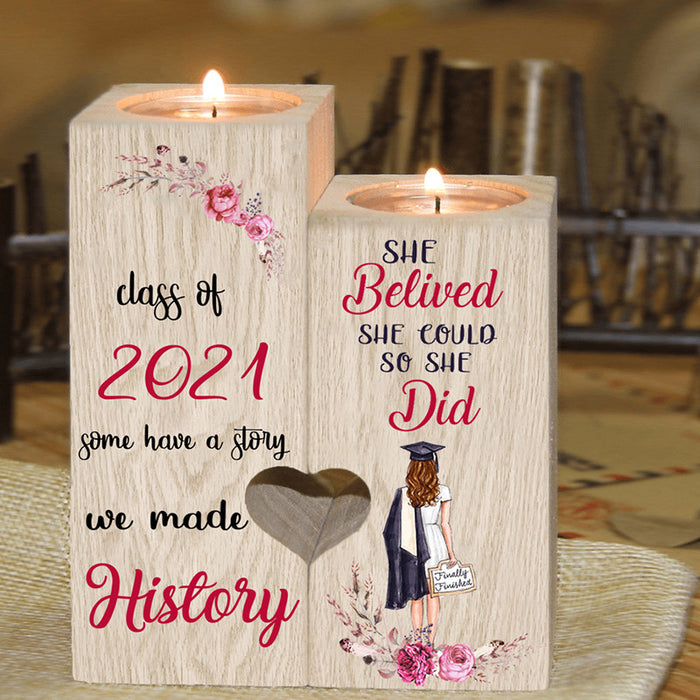 We Made History She Believed She Could So She Did Graduation Candle Holder Gift For Mom Mother's Day Gift Ideas