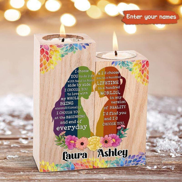 Custom Name,I Choose You Lgbt Couple Women Personalized Candle Holder Gift For Mom Mother's Day Gift Ideas