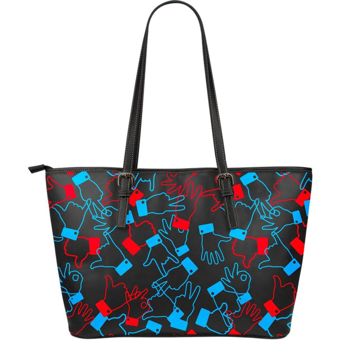 Sign Language Pattern Print Leather Tote Bag Gift For Mom Mother's Day Gift Ideas