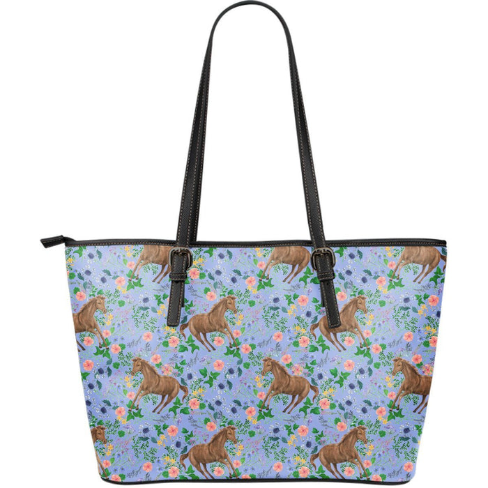 Equestrian Floral Pattern Print Leather Tote Bag Gift For Mom Mother's Day Gift Ideas