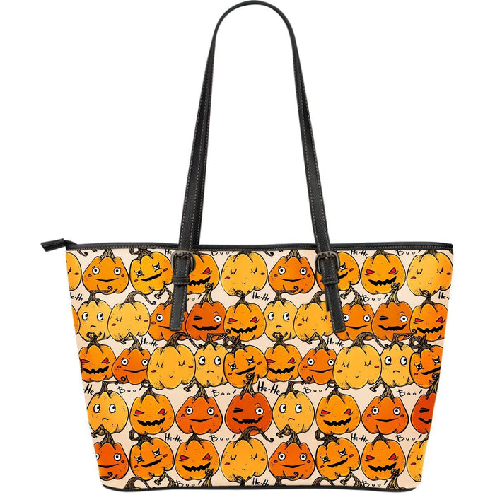 Halloween Pumpkin Pattern Print Leather Tote Bag Gift For Mom Mother's Day Gift Ideas