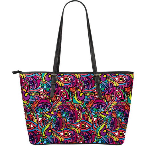 Trippy Print Pattern Leather Tote Bag Gift For Mom Mother's Day Gift Ideas