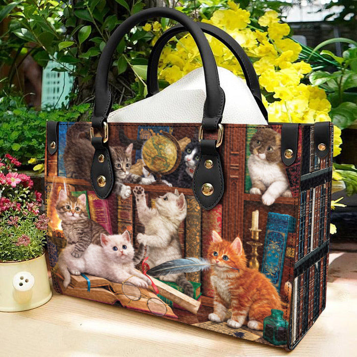 Bookcase Cats Leather Handbag Gift For Mom Mother'S Day Gift Ideas