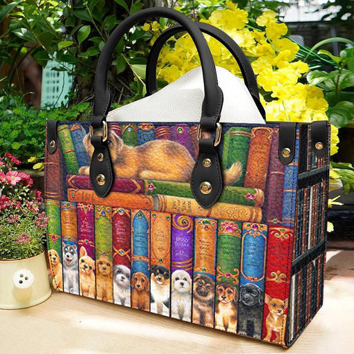 Books And Dogs Leather Handbag Gift For Mom Mother'S Day Gift Ideas