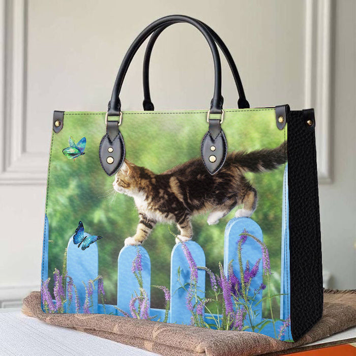 Lavender Cat Leather Handbag Gift For Mom Mother'S Day Gift Ideas
