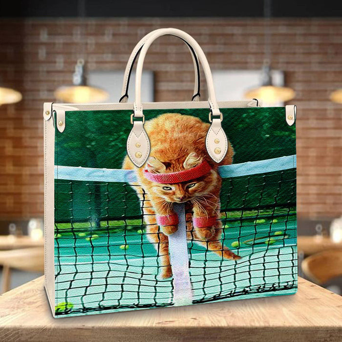 Tennis Cat Leather Handbag Gift For Mom Mother'S Day Gift Ideas