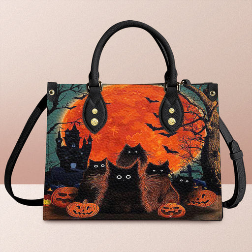 Halloween Black Cat Leather Handbag Gift For Mom Mother'S Day Gift Ideas