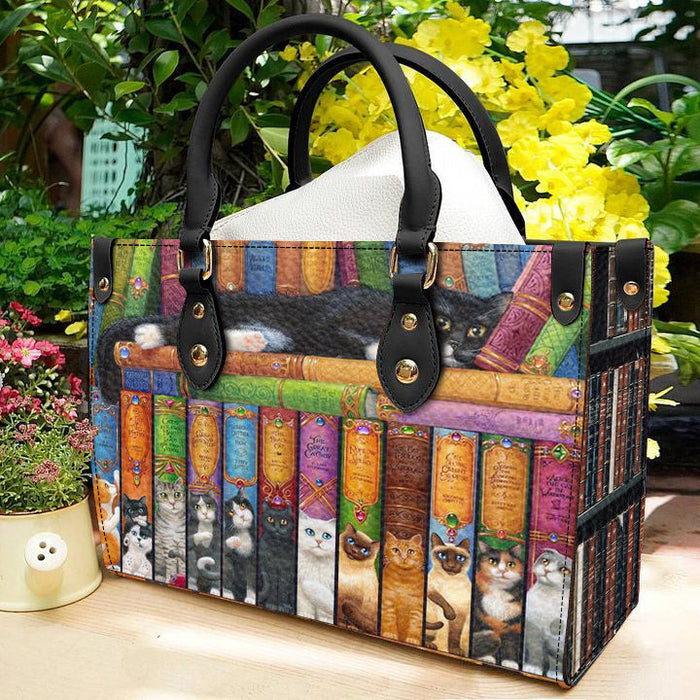 Cat Books Leather Handbag Gift For Mom Mother'S Day Gift Ideas