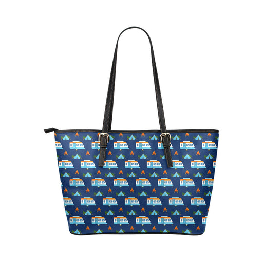 Camper Pattern Camping Themed No 3 Print Leather Tote Bag
