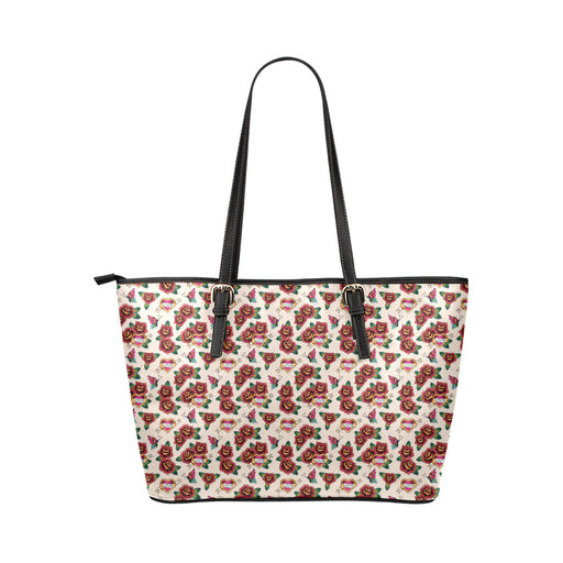 Old School Tattoo Rose Pattern Leather Tote Bag