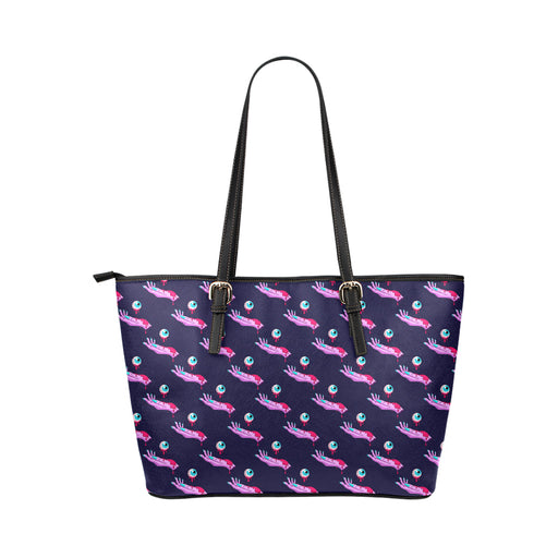 Zombie Pink Hand Design Pattern Print Leather Tote Bag