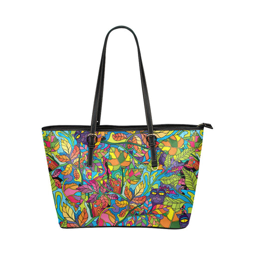 Psychedelic Trippy Flower Print Leather Tote Bag