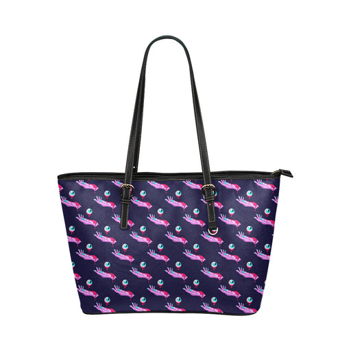 Zombie Pink Hand Design Pattern Print Leather Tote Bag