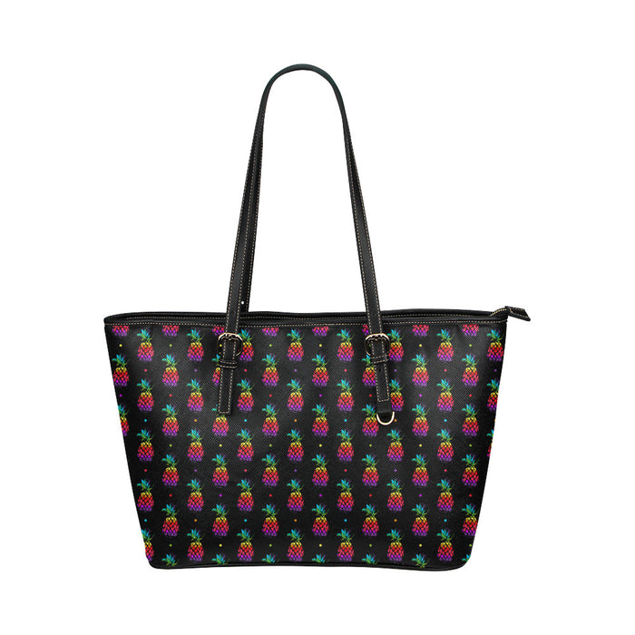 Pineapple Rainbow Dot Print Leather Tote Bag