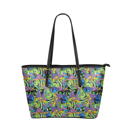 Psychedelic Trippy Mushroom Themed Leather Tote Bag