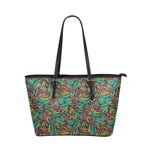 Psychedelic Trippy Floral Design Leather Tote Bag