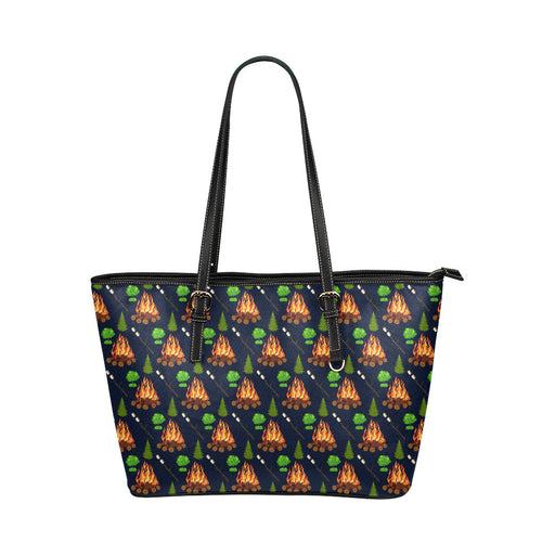 Camfire marshmallow Camping Design Print Leather Tote Bag