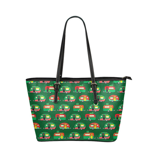 Camper Camping Christmas Themed Print Leather Tote Bag