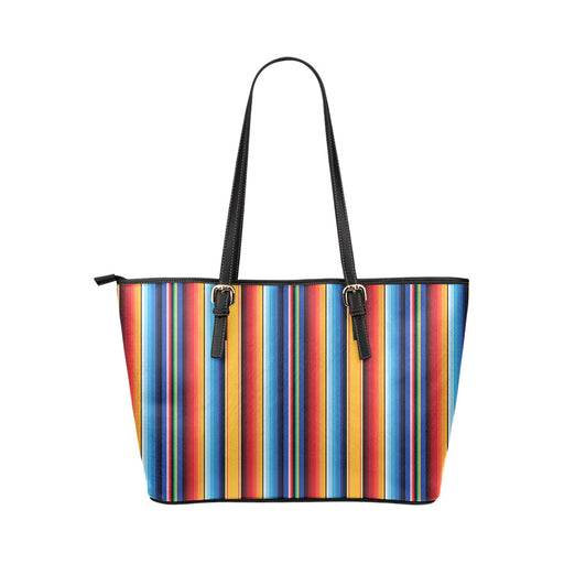 Mexican Blanket Stripe Print Pattern Leather Tote Bag