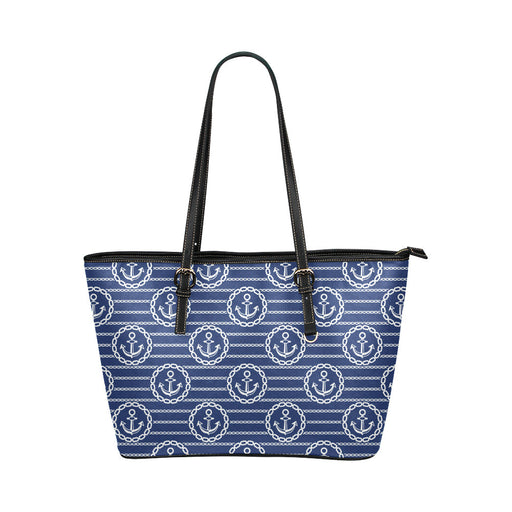 Anchor Stripe Pattern Leather Tote Bag