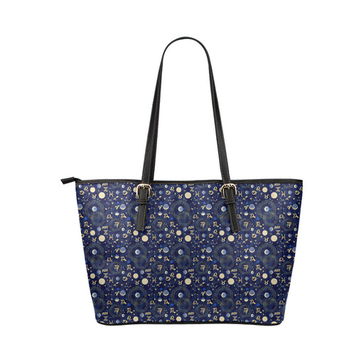 ZodiacThemed Design Print Leather Tote Bag