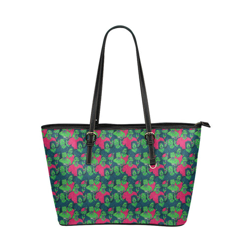 Zombie Themed Design Pattern Print Leather Tote Bag