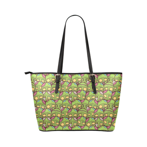 Zombie Head Design Pattern Print Leather Tote Bag