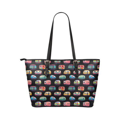 Camper Camping Pattern Leather Tote Bag