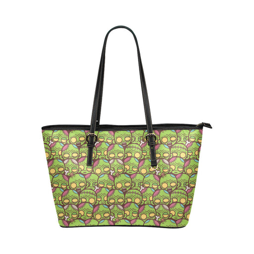 Zombie Head Design Pattern Print Leather Tote Bag