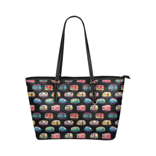 Camper Camping Pattern Leather Tote Bag